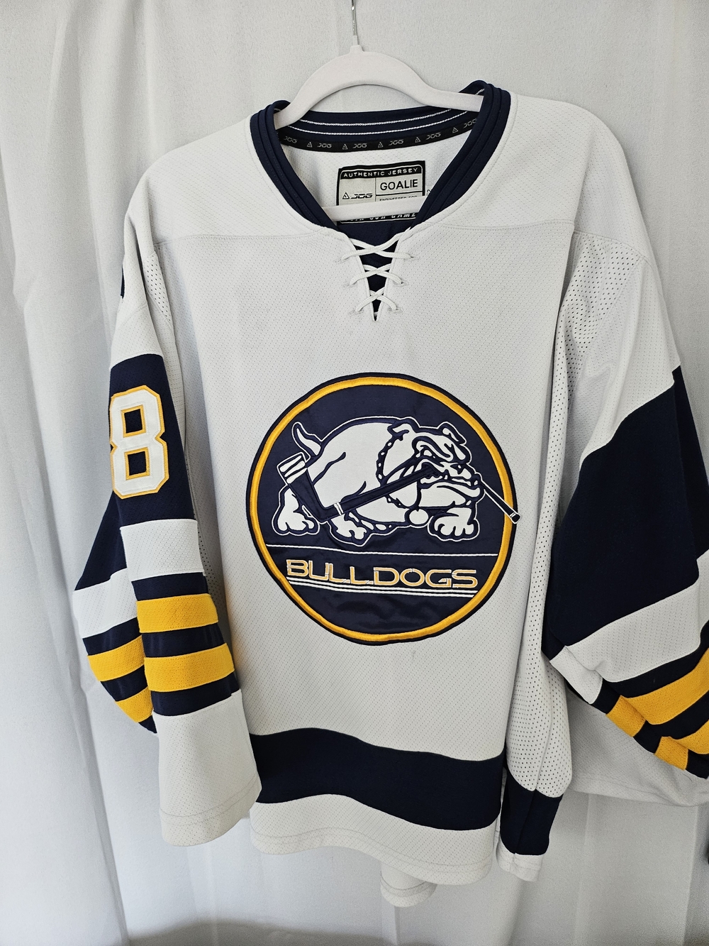Jersey Adult XL- 52 White Blue Gold Anderson #38 Sewn